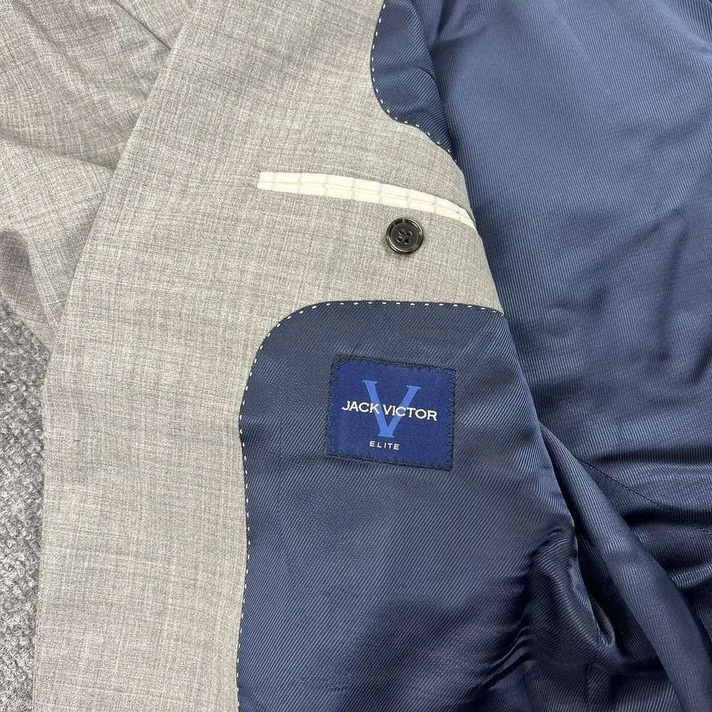 Jack Victor Elite Gray 100%‎ Wool Blazer Vitale Barberis Canonico Super 120s 44R